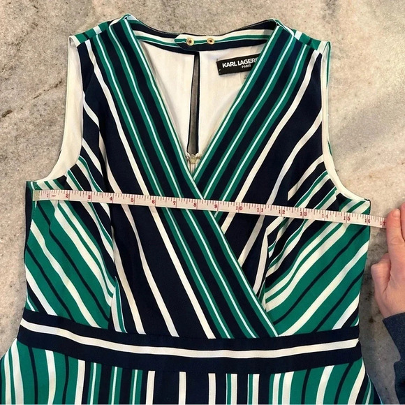 Elegant Striped Green and Blue Dress - Picture 7 of 13
